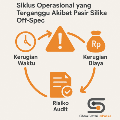 Infografis: Siklus Operasional yang Terganggu Akibat Pasir Silika Off-Spec (Visual yang menunjukkan kerugian waktu, biaya, dan risiko audit)
