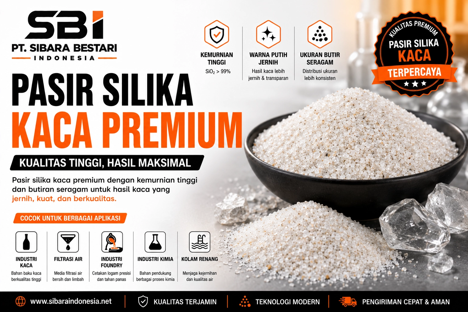 pasir silika kaca premium