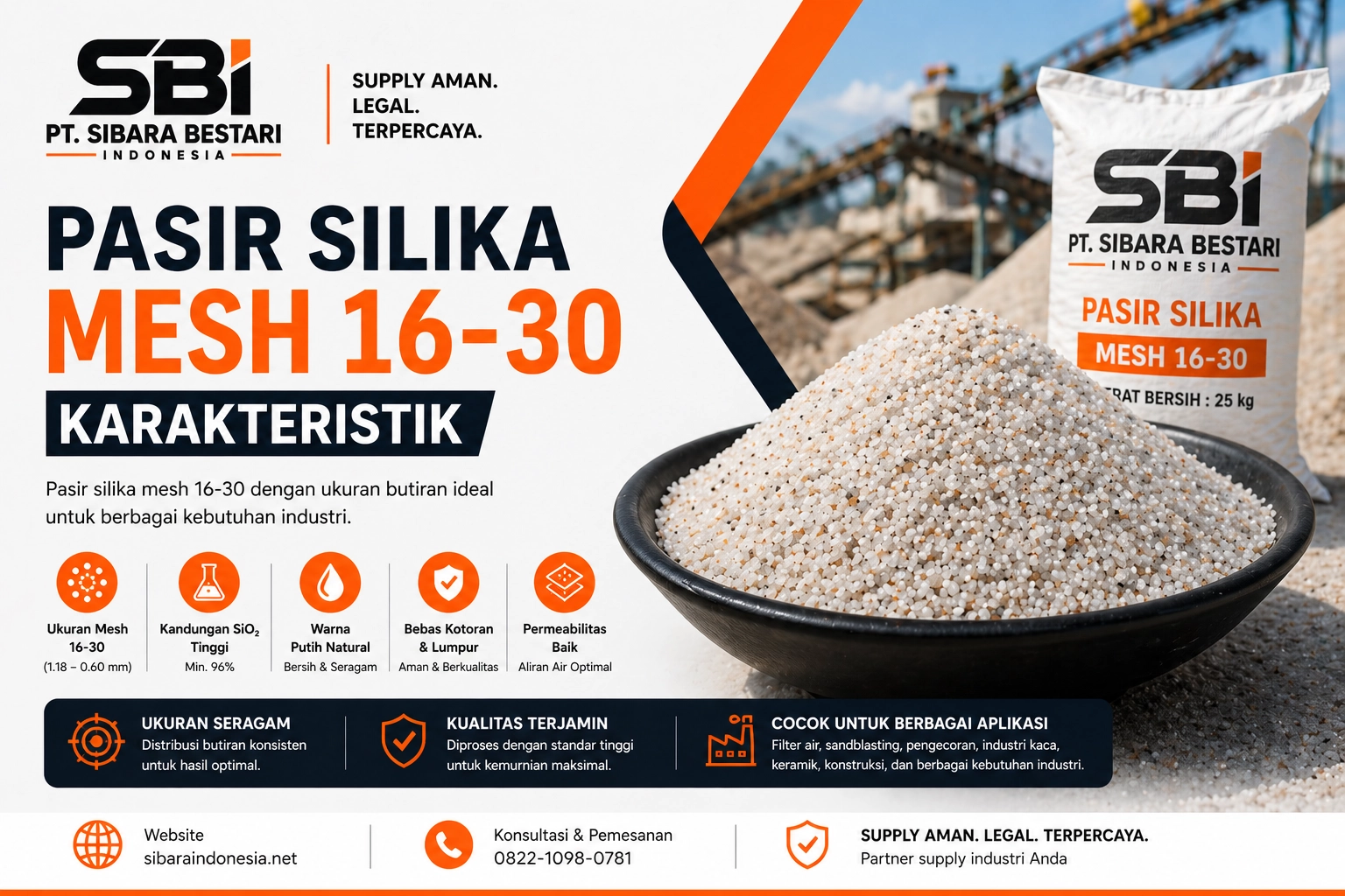karakteristik pasir silika mesh 16 -30