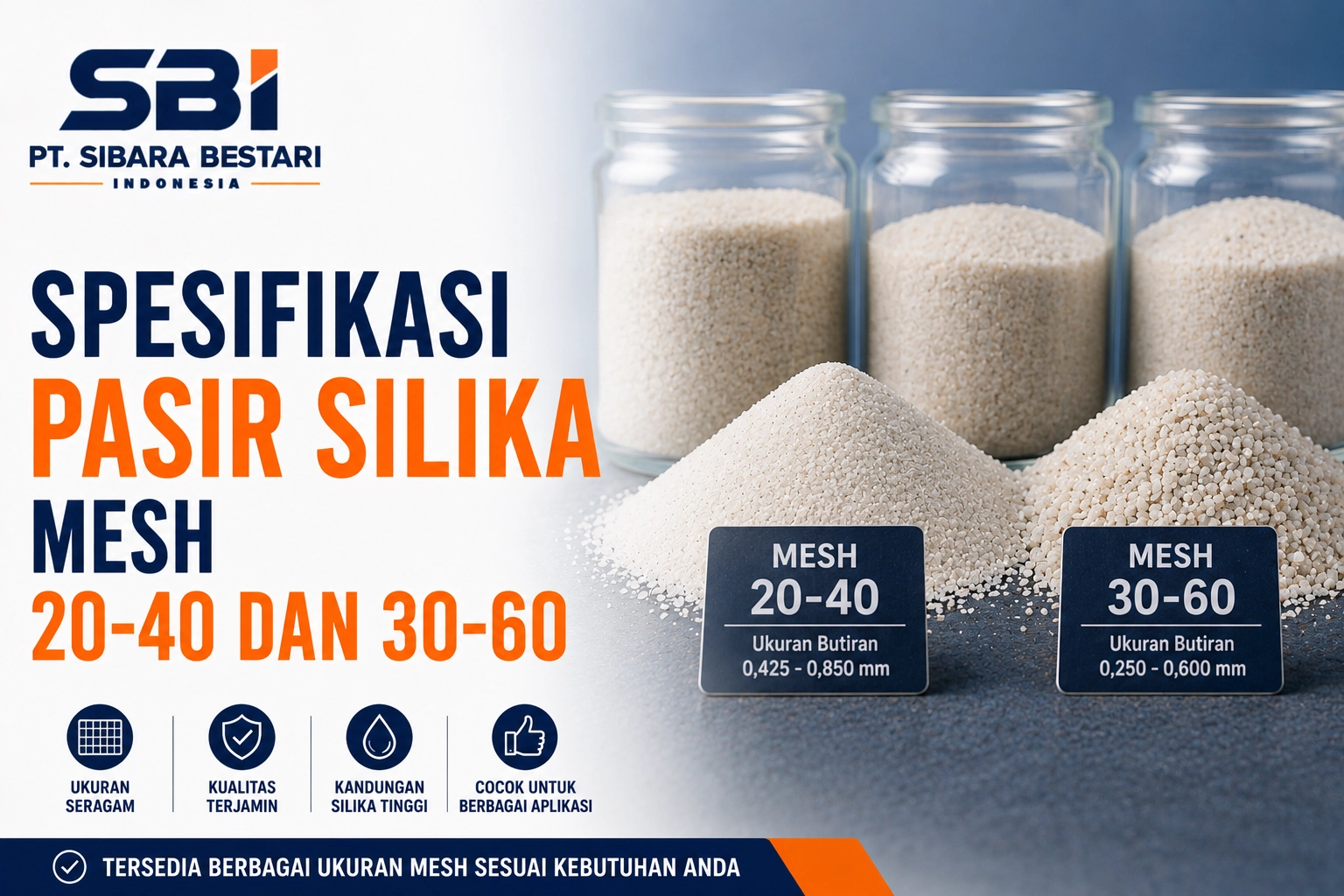spesifikasi pasir silika mesh 20-40 dan 30-60
