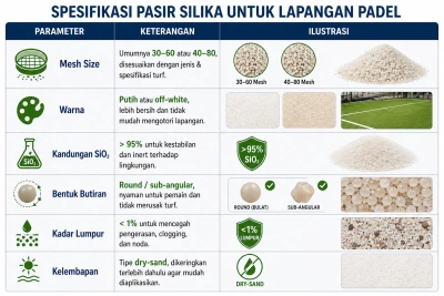 spesifikasi pasir silika untuk lapangan padel