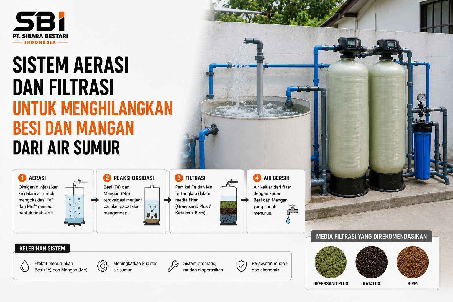 sistem aerasi filtrasi besi mangan air sumur