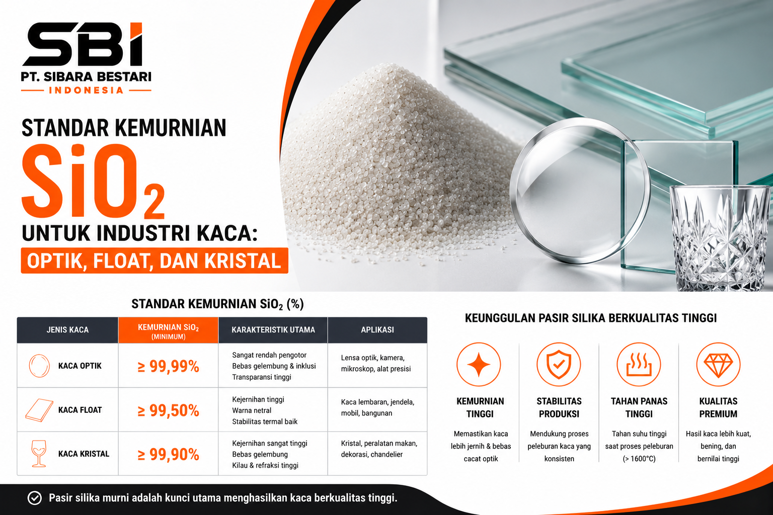 standar kemurnian SIO2 Untuk industri kaca